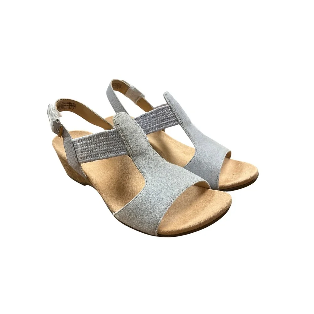 VIONIC Kaytie T-Strap Cork Wedge Sandal 10 NIB Gray Boho Coastal Luxury Office